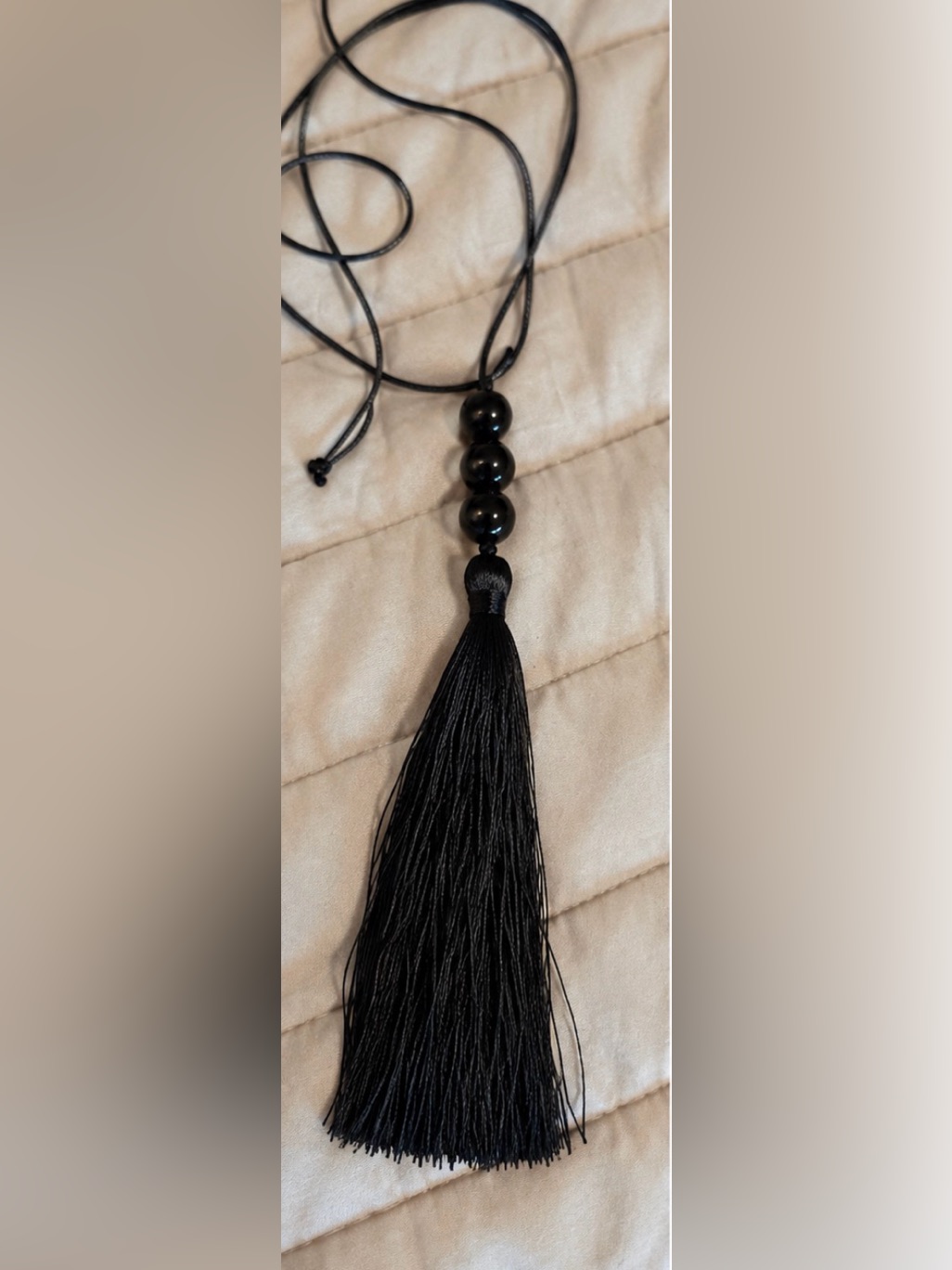 Black Long Tassel Necklace With Beaded Detail Boho Statement Nwt — image 3 of 5